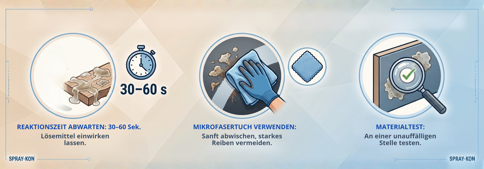 3 Schritte zur sauberen Oberfläche Anleitung zur Verwendung industrieller Reiniger Spray-Kon